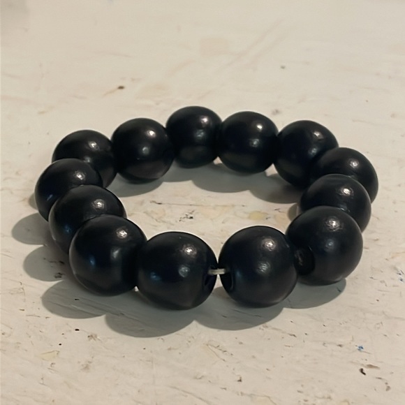 8” 13 large round black beaded adjustable stretch bangle bracelet - Picture 6 of 11